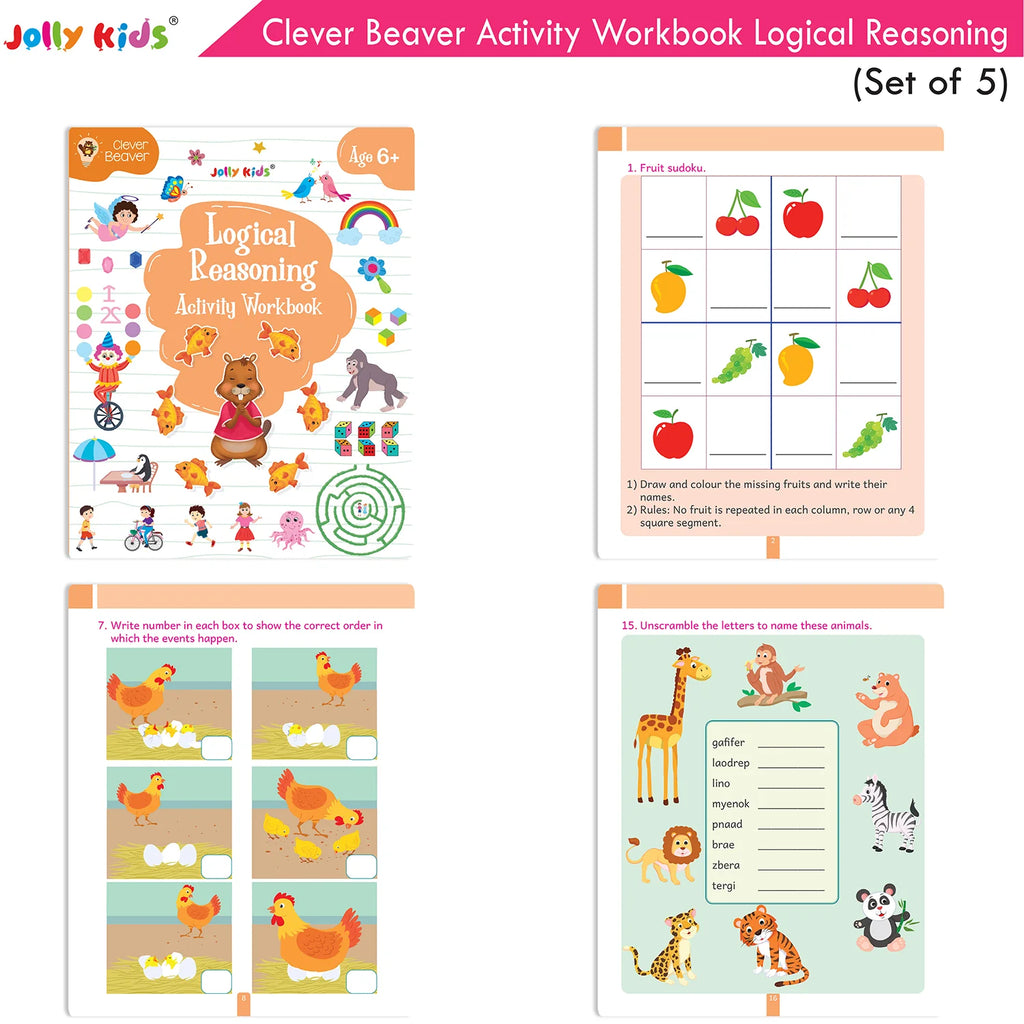 Jolly Kids Clever Beaver Ages 6-7 Years Fun Learning Activities Workbooks Set of 4| English-Maths-EVS-Good Habit-Logical Reasoning - Distacart