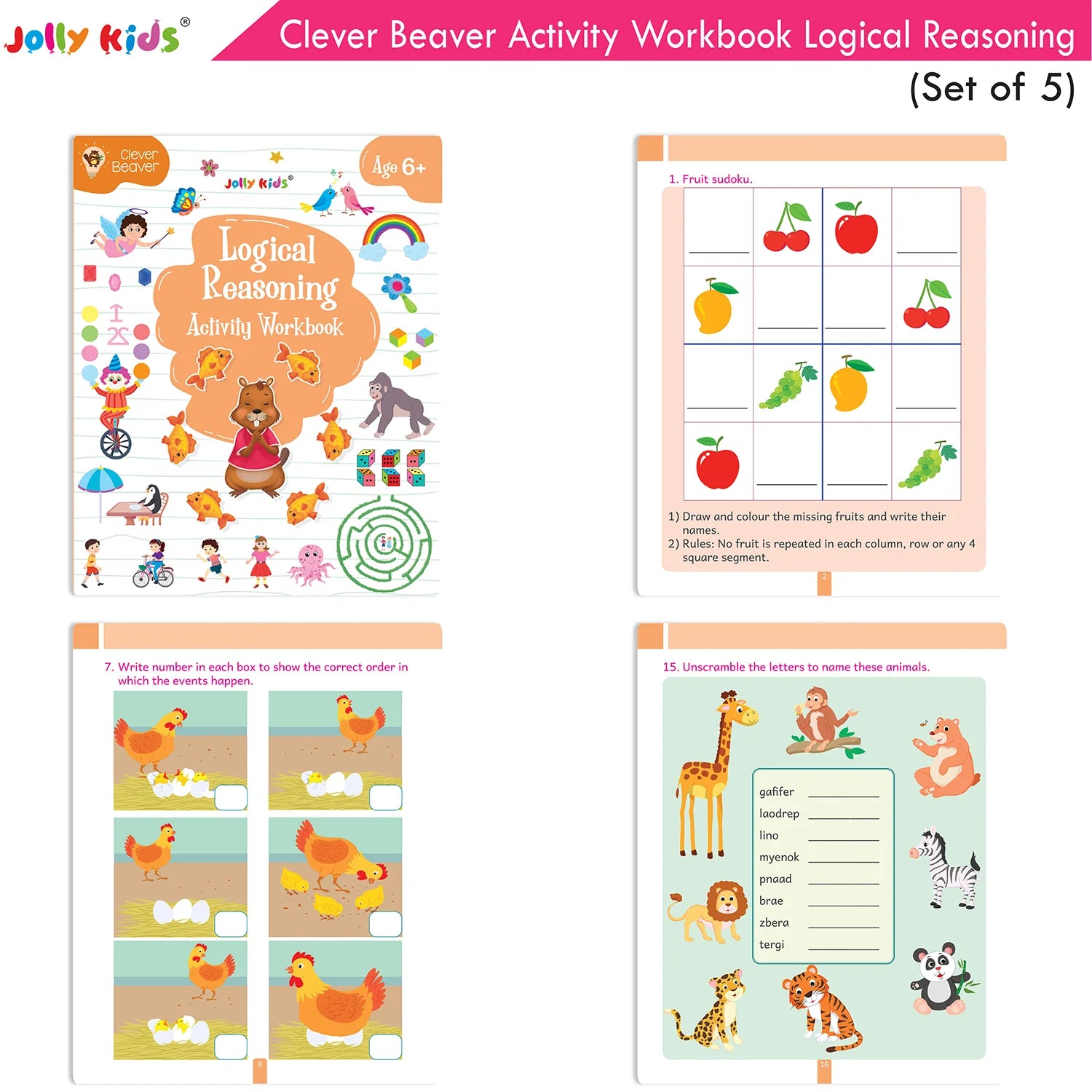 Jolly Kids Clever Beaver Ages 6-7 Years Fun Learning Activities Workbooks Set of 4| English-Maths-EVS-Good Habit-Logical Reasoning - Distacart