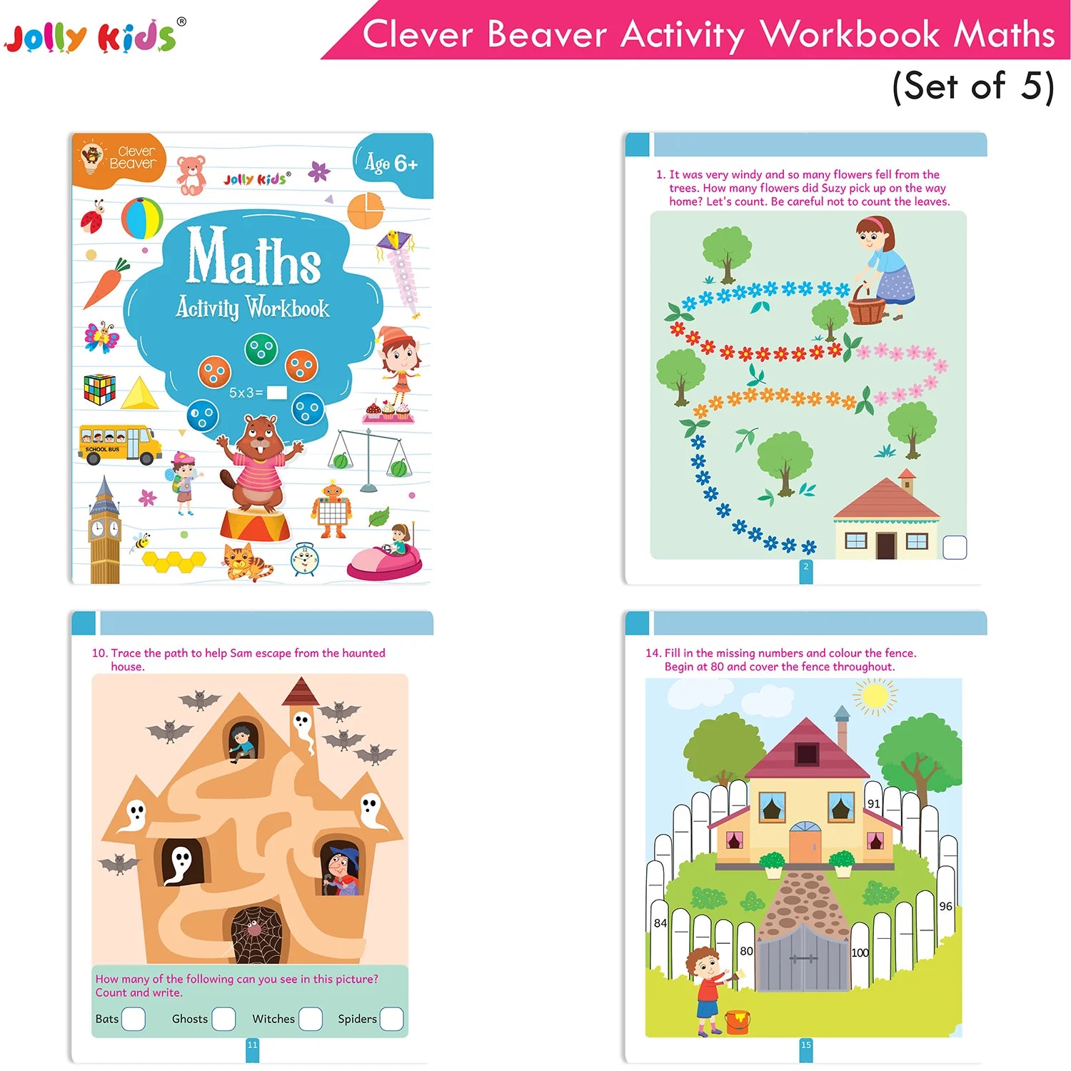 Jolly Kids Clever Beaver Ages 6-7 Years Fun Learning Activities Workbooks Set of 4| English-Maths-EVS-Good Habit-Logical Reasoning - Distacart