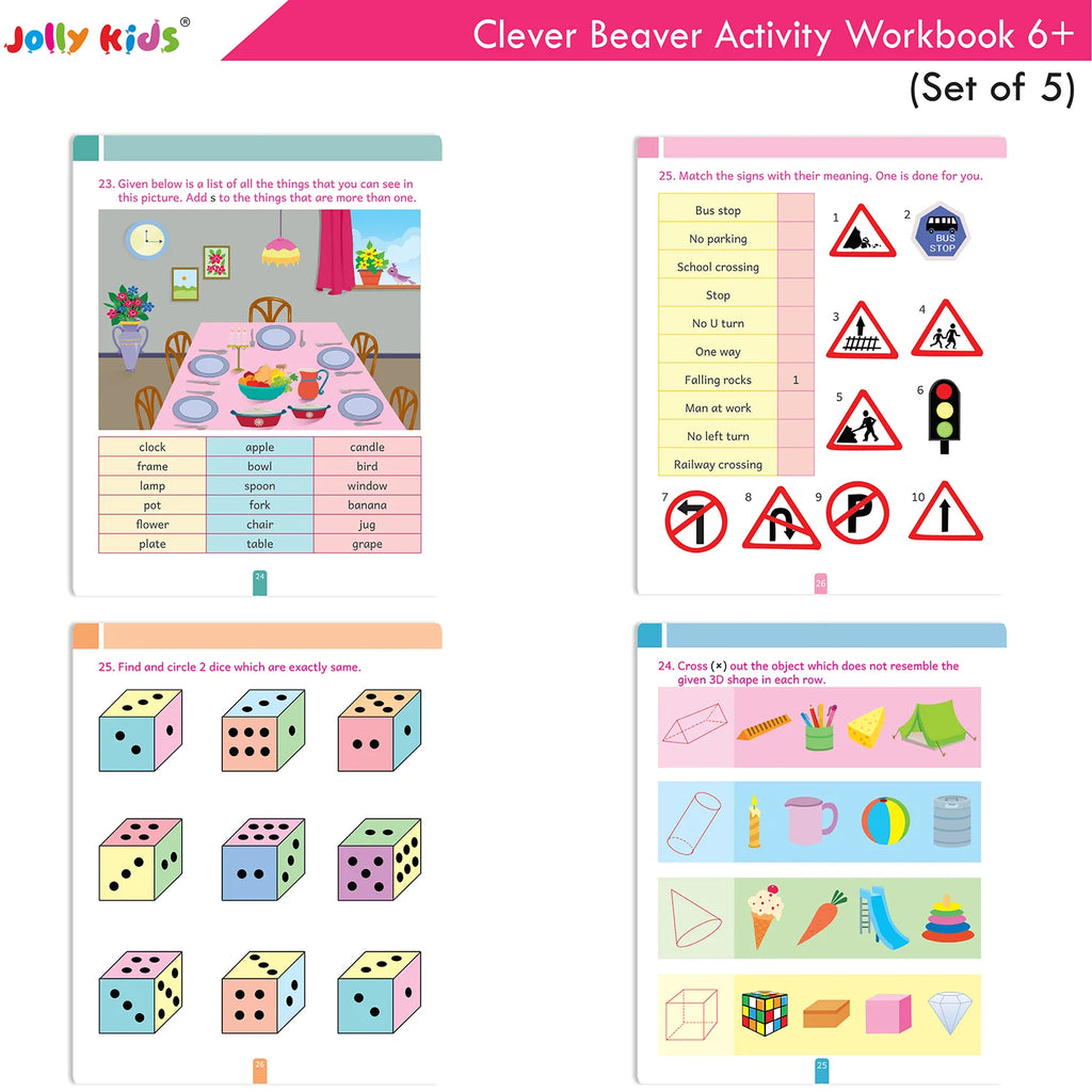 Jolly Kids Clever Beaver Ages 6-7 Years Fun Learning Activities Workbooks Set of 4| English-Maths-EVS-Good Habit-Logical Reasoning - Distacart