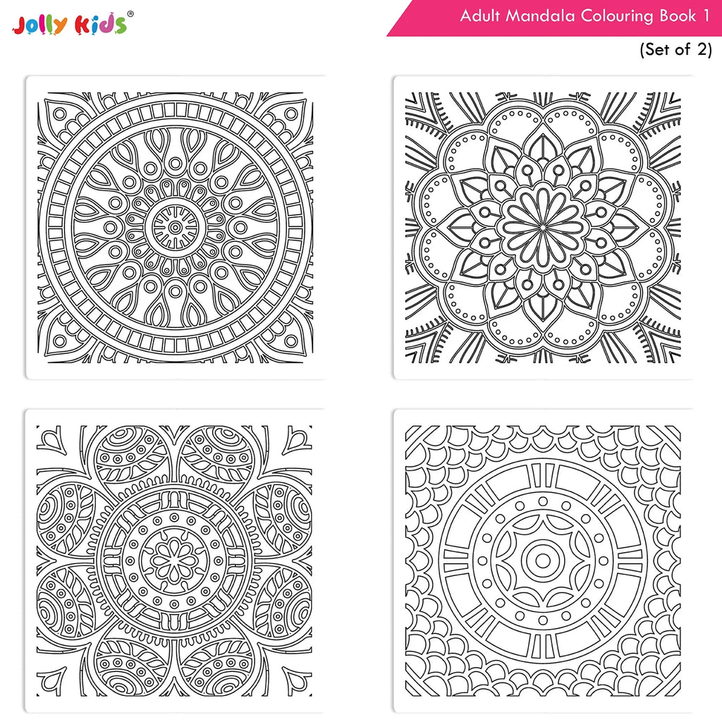 Jolly Kids Adults Mandala Colouring Books A Set of 2| Ideal For Stress Relieving, Relaxing & Meditation Books for Teenager - Distacart