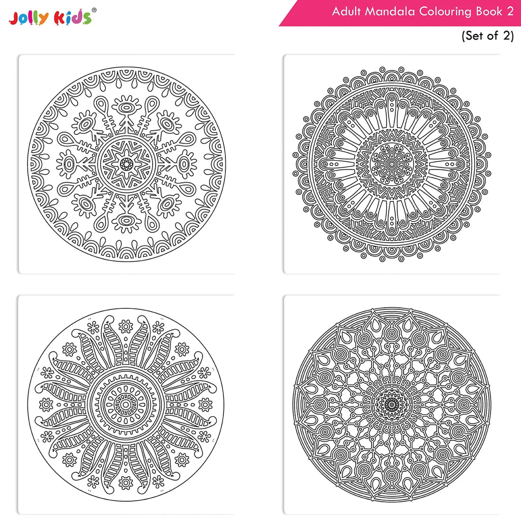 Jolly Kids Adults Mandala Colouring Books A Set of 2| Ideal For Stress Relieving, Relaxing & Meditation Books for Teenager - Distacart