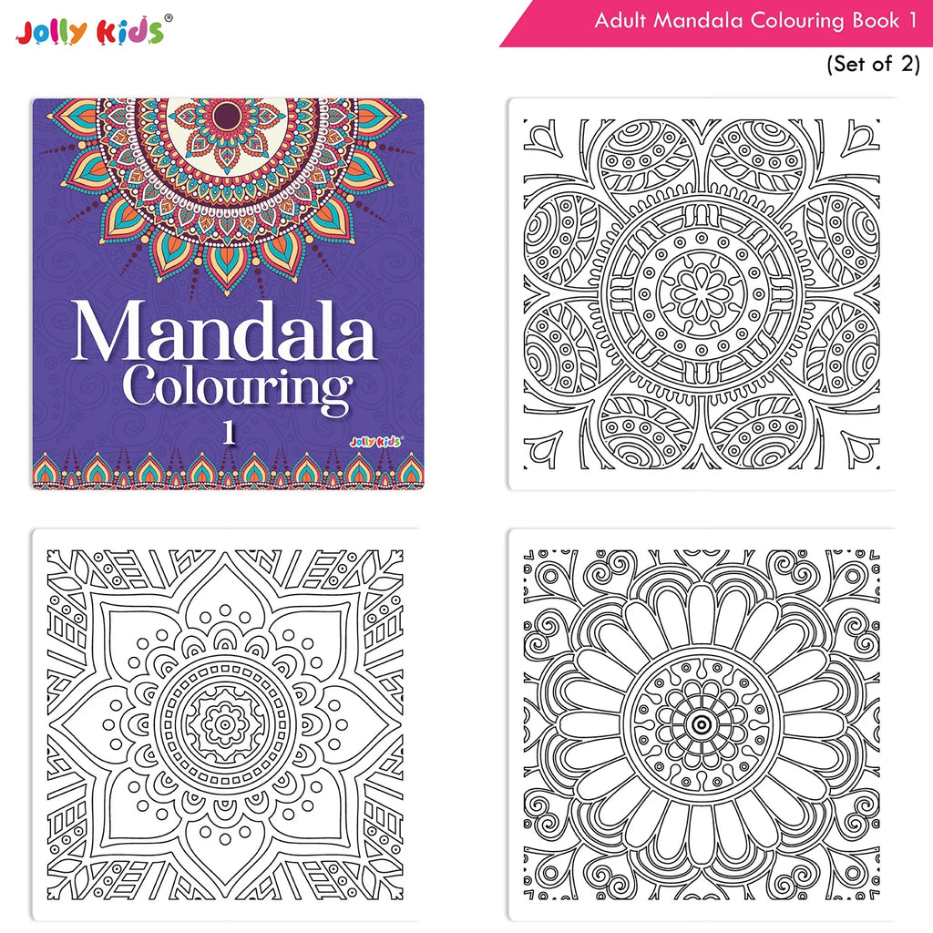 Jolly Kids Adults Mandala Colouring Books A Set of 2| Ideal For Stress Relieving, Relaxing & Meditation Books for Teenager - Distacart