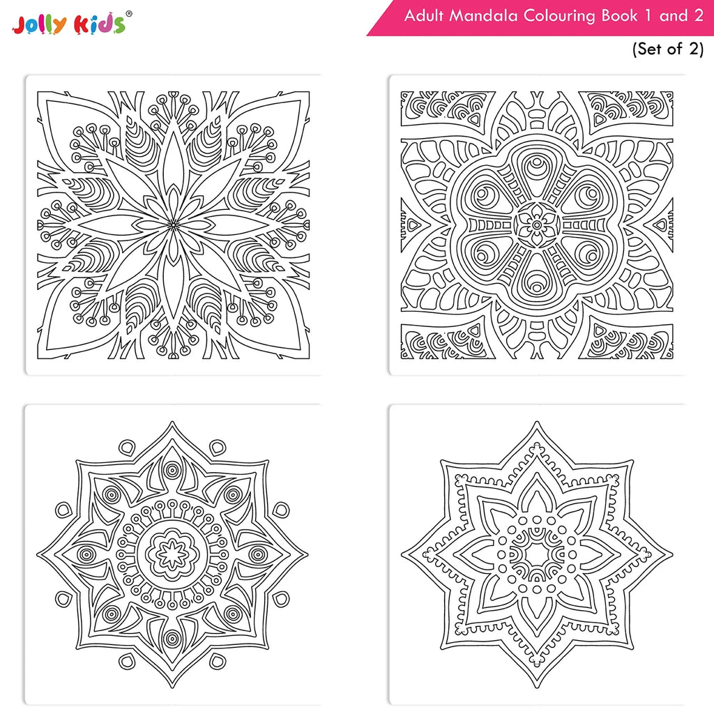Jolly Kids Adults Mandala Colouring Books A Set of 2| Ideal For Stress Relieving, Relaxing & Meditation Books for Teenager - Distacart