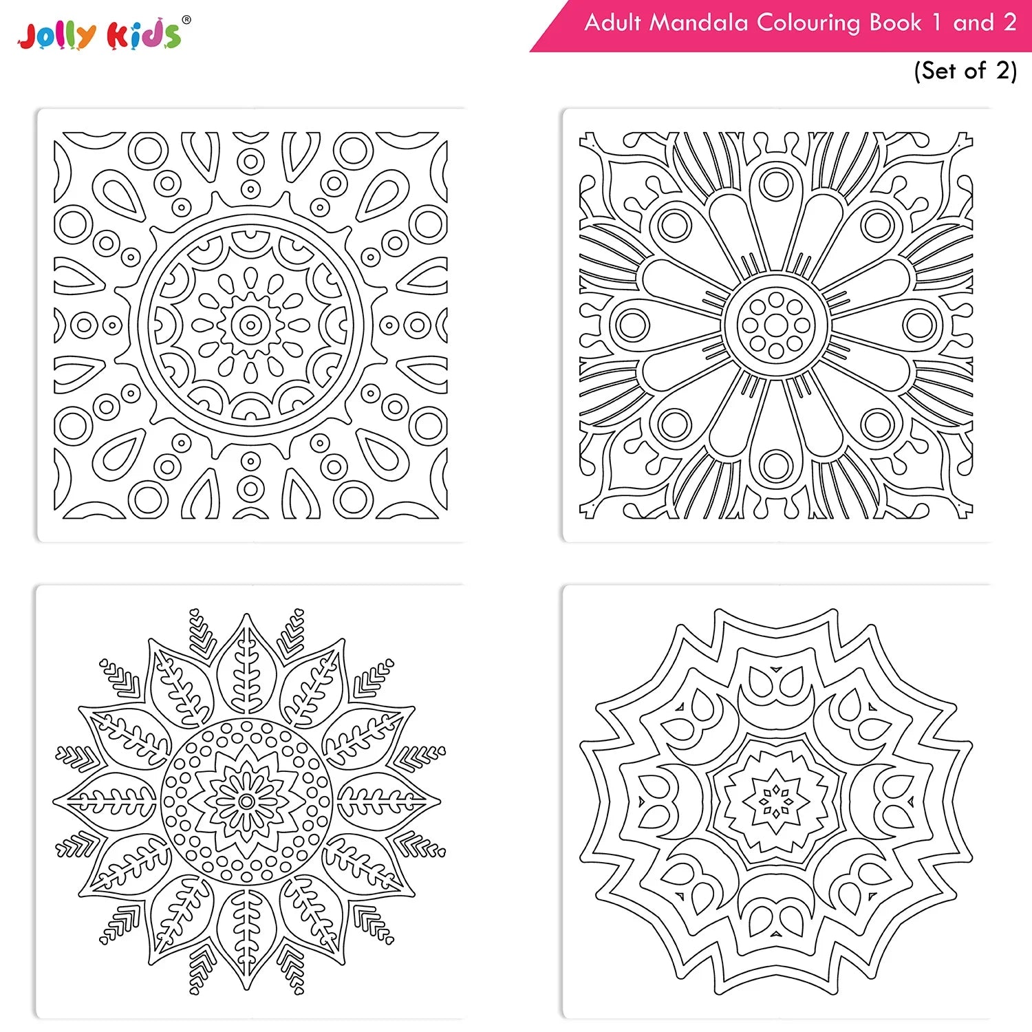 Jolly Kids Adults Mandala Colouring Books A Set of 2| Ideal For Stress Relieving, Relaxing & Meditation Books for Teenager - Distacart