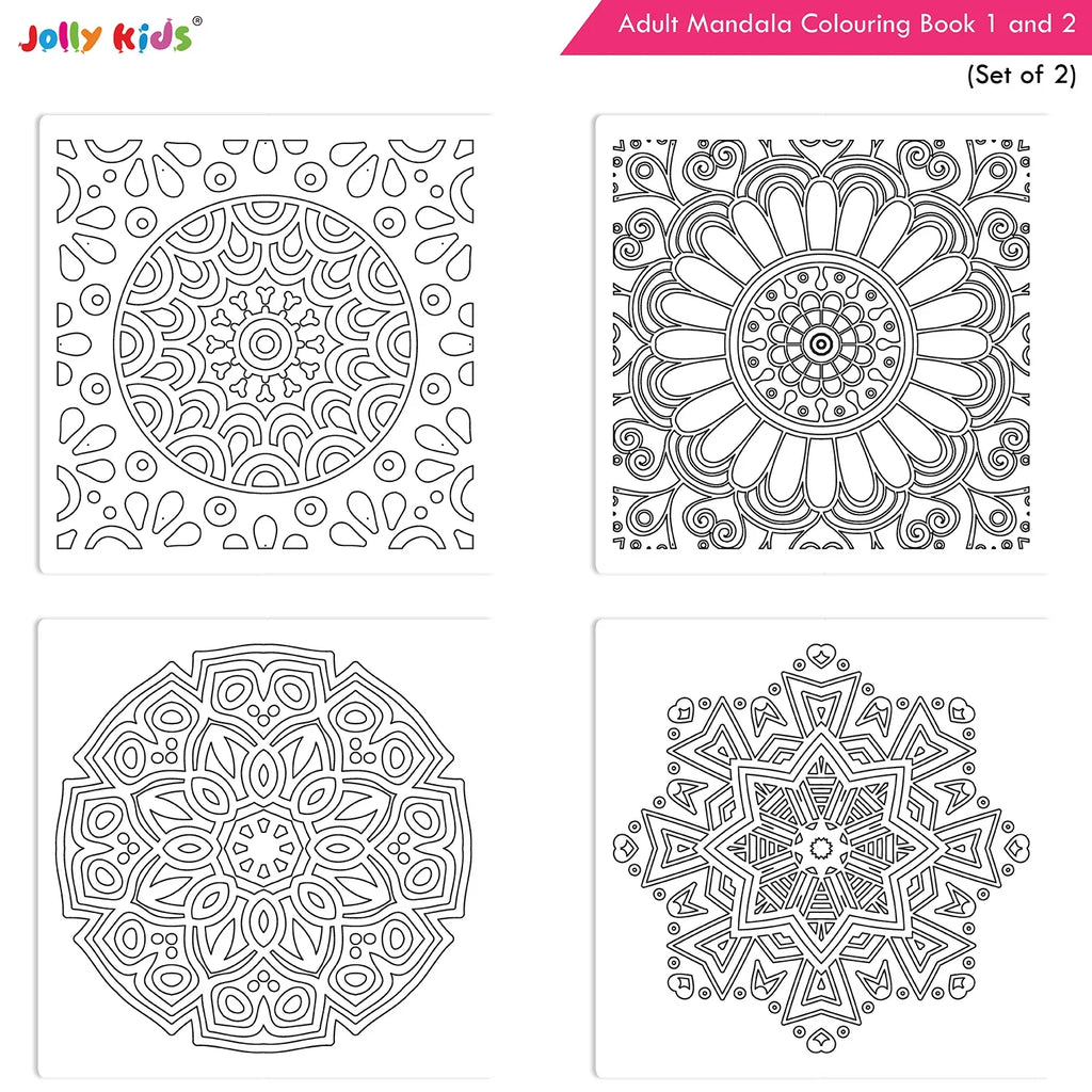 Jolly Kids Adults Mandala Colouring Books A Set of 2| Ideal For Stress Relieving, Relaxing & Meditation Books for Teenager - Distacart