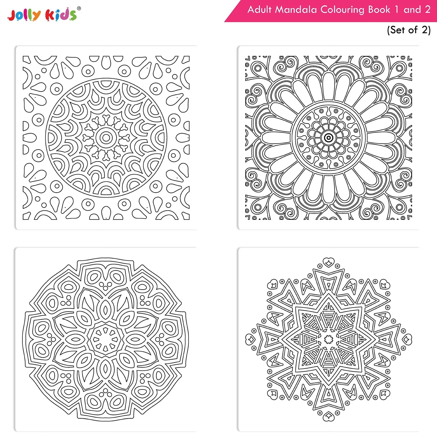 Jolly Kids Adults Mandala Colouring Books A Set of 2| Ideal For Stress Relieving, Relaxing & Meditation Books for Teenager - Distacart
