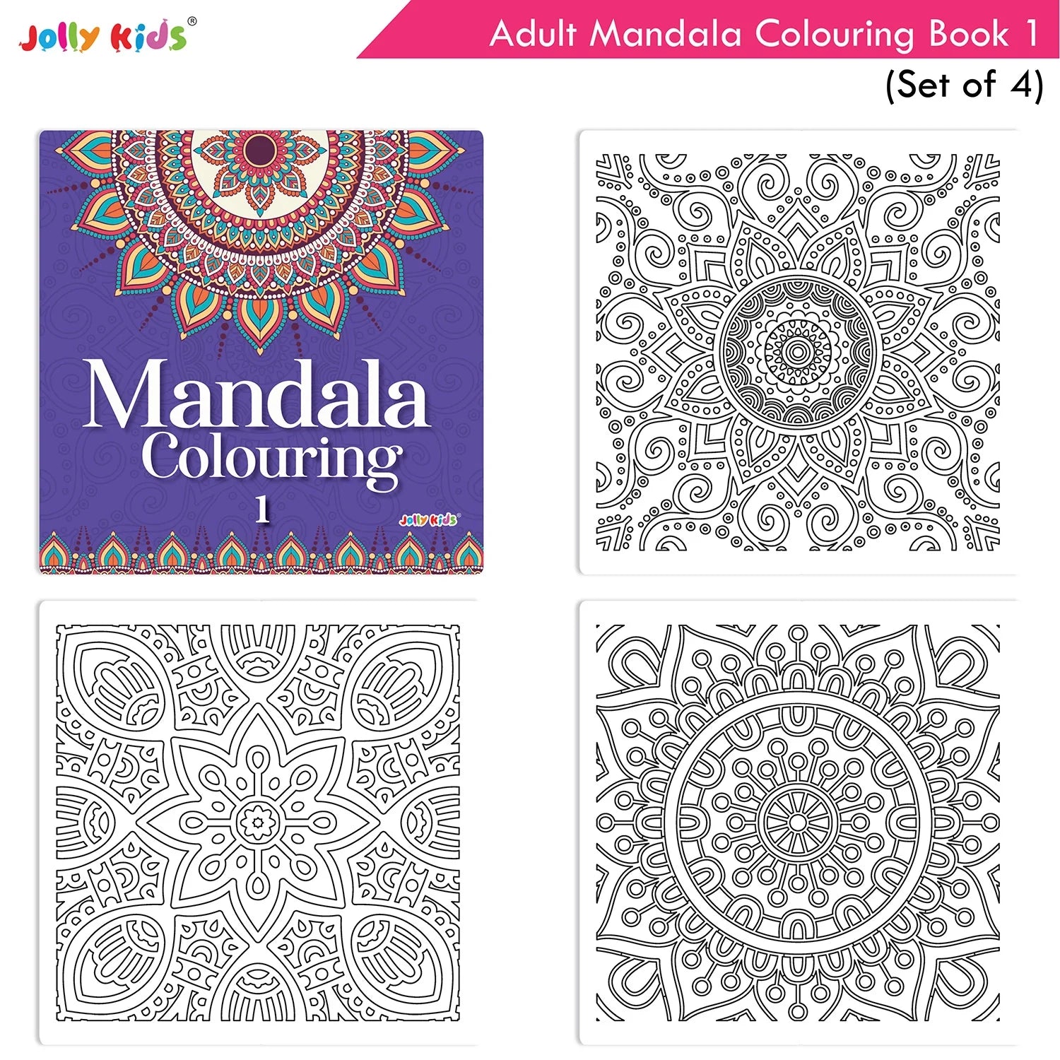 Jolly Kids Adults Mandala Colouring Books Set of 4| Ideal for Stree Relieving, Relaxing and Meditation Books for Teenagers - Distacart