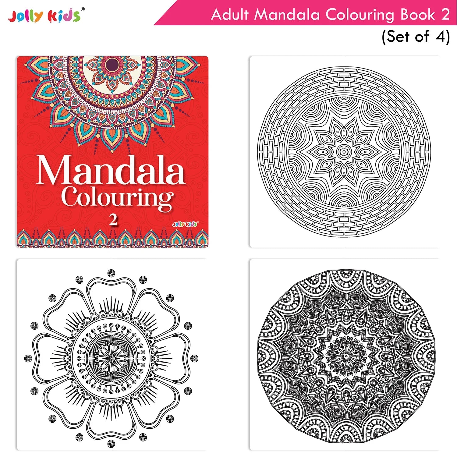 Jolly Kids Adults Mandala Colouring Books Set of 4| Ideal for Stree Relieving, Relaxing and Meditation Books for Teenagers - Distacart