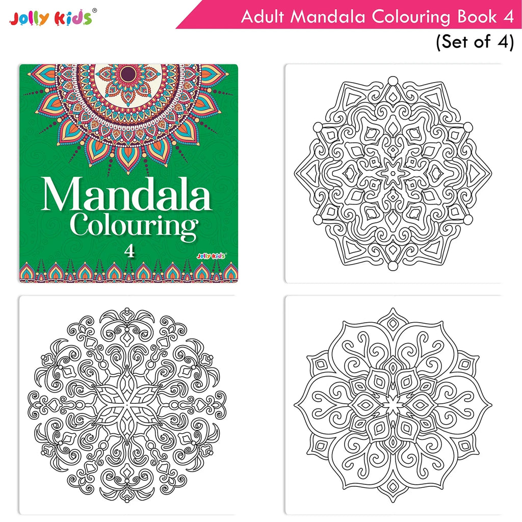 Jolly Kids Adults Mandala Colouring Books Set of 4| Ideal for Stree Relieving, Relaxing and Meditation Books for Teenagers - Distacart