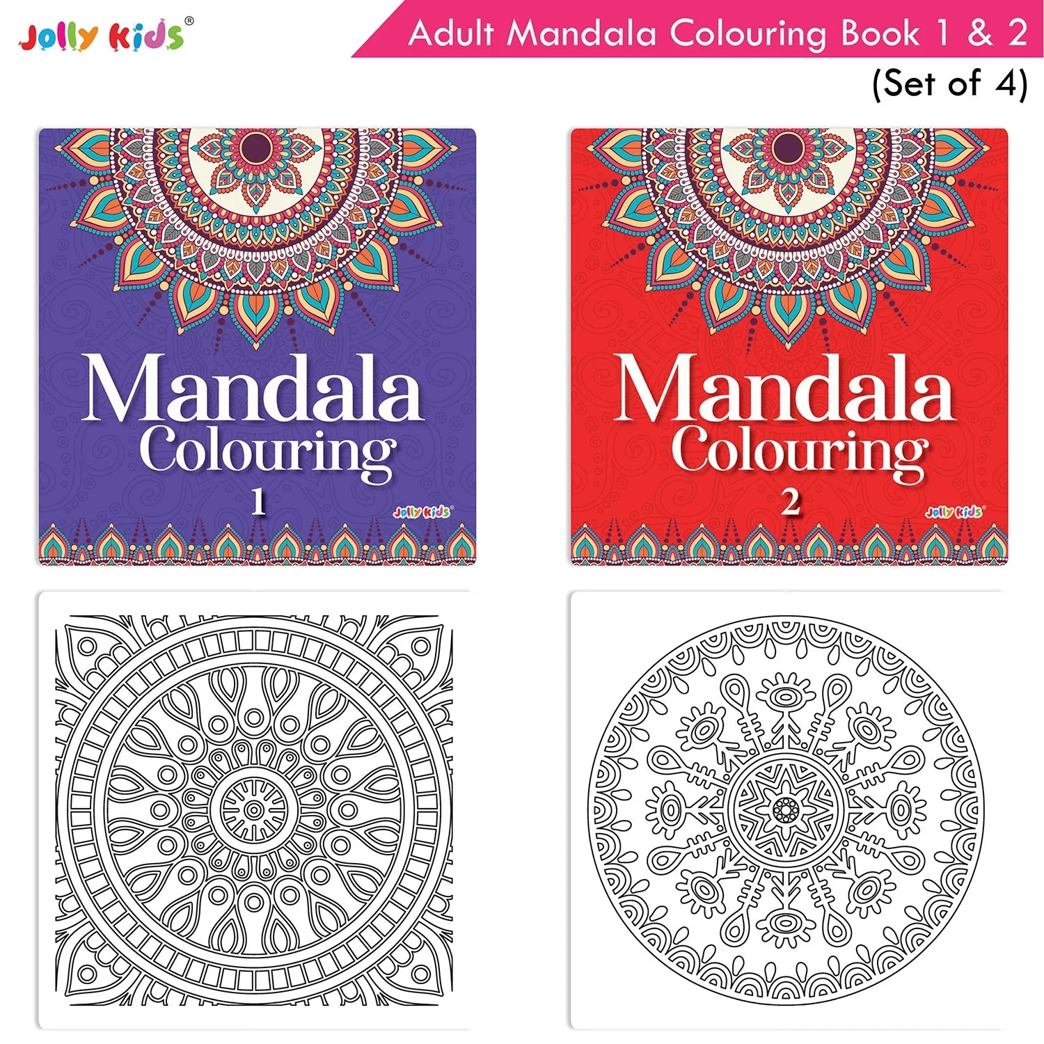 Jolly Kids Adults Mandala Colouring Books Set of 4| Ideal for Stree Relieving, Relaxing and Meditation Books for Teenagers - Distacart
