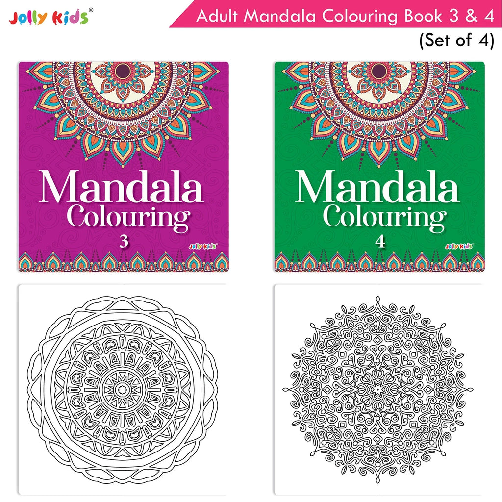 Jolly Kids Adults Mandala Colouring Books Set of 4| Ideal for Stree Relieving, Relaxing and Meditation Books for Teenagers - Distacart