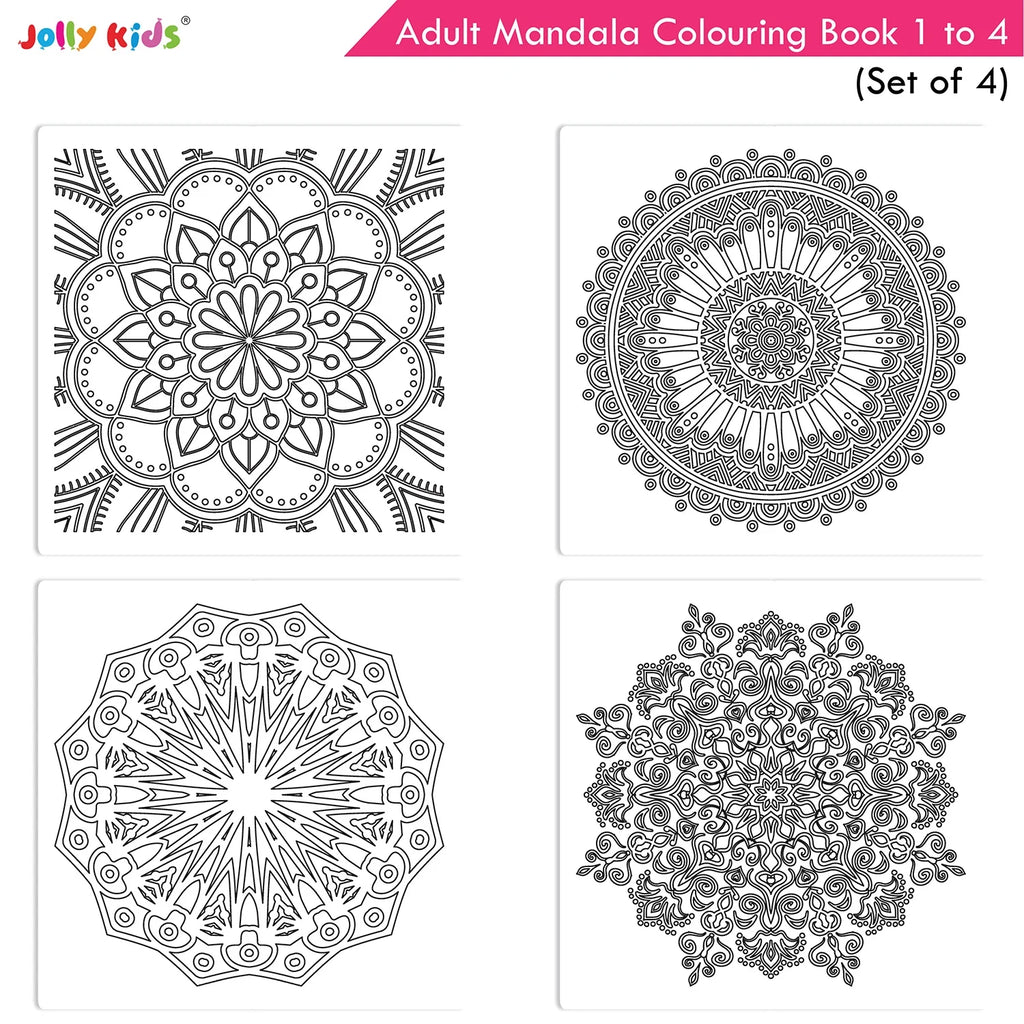 Jolly Kids Adults Mandala Colouring Books Set of 4| Ideal for Stree Relieving, Relaxing and Meditation Books for Teenagers - Distacart