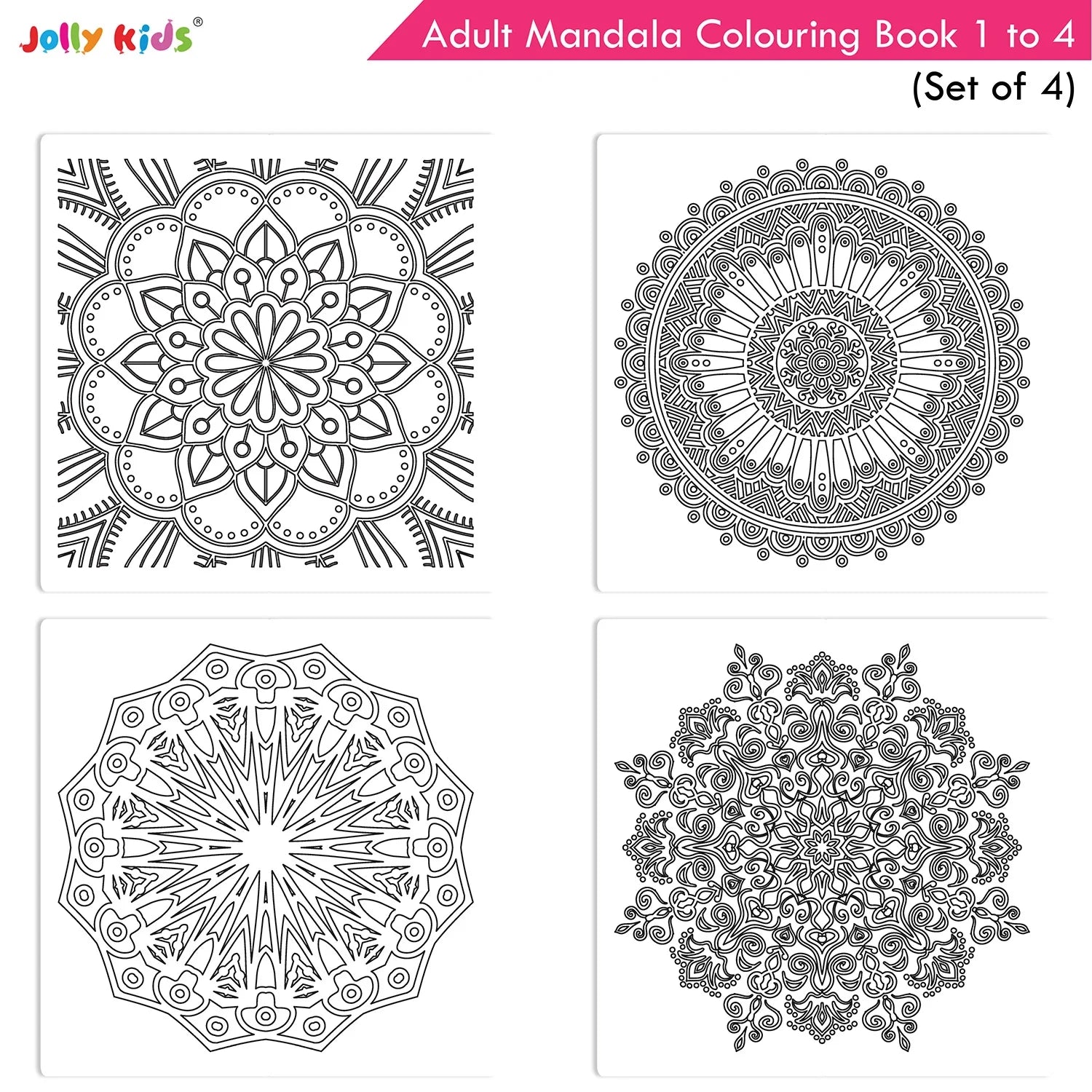 Jolly Kids Adults Mandala Colouring Books Set of 4| Ideal for Stree Relieving, Relaxing and Meditation Books for Teenagers - Distacart
