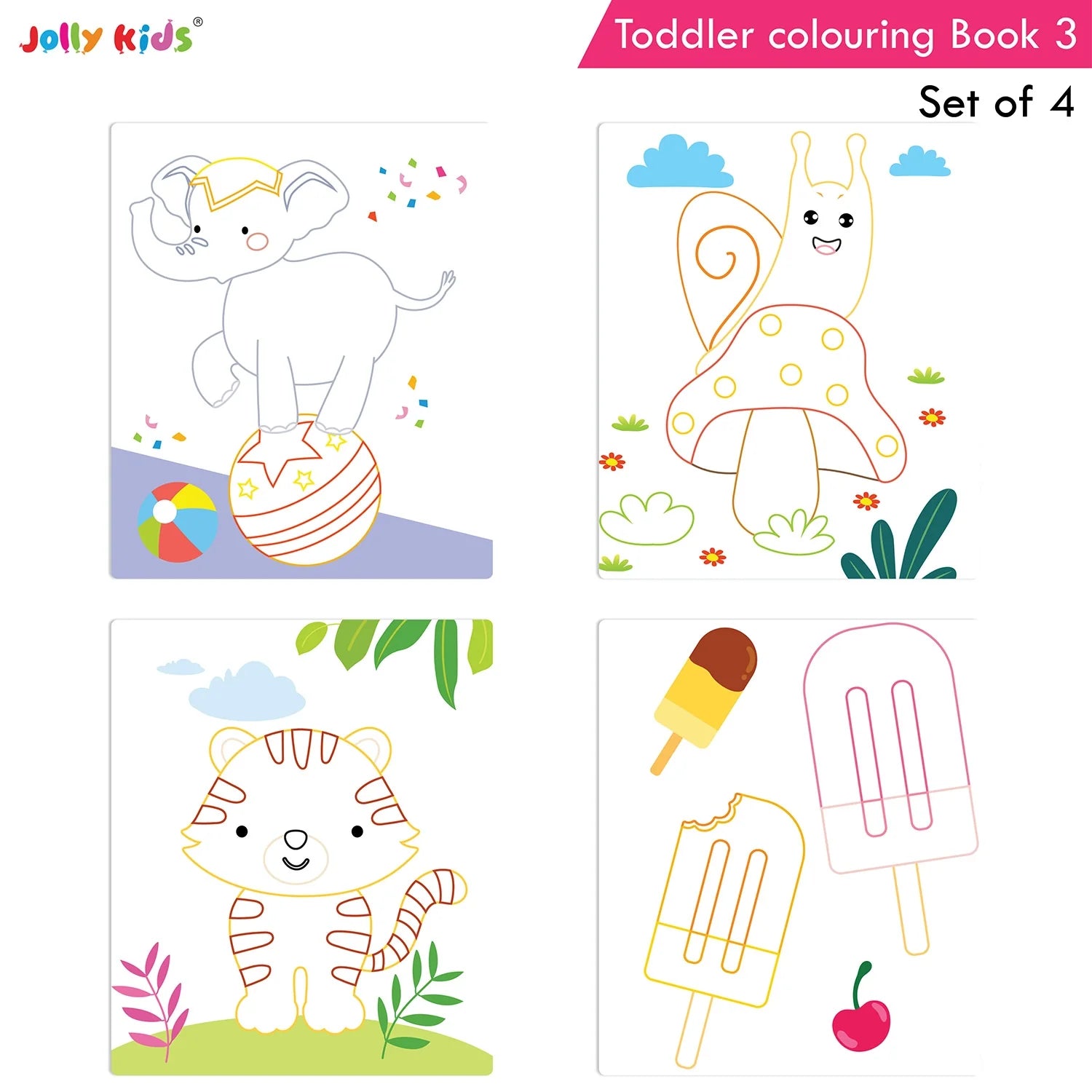 Jolly Kids Toddler Colouring Die-Cut Animals Shape Activity Books Set of 4 for Kids| Ages 1-6 Years - Distacart