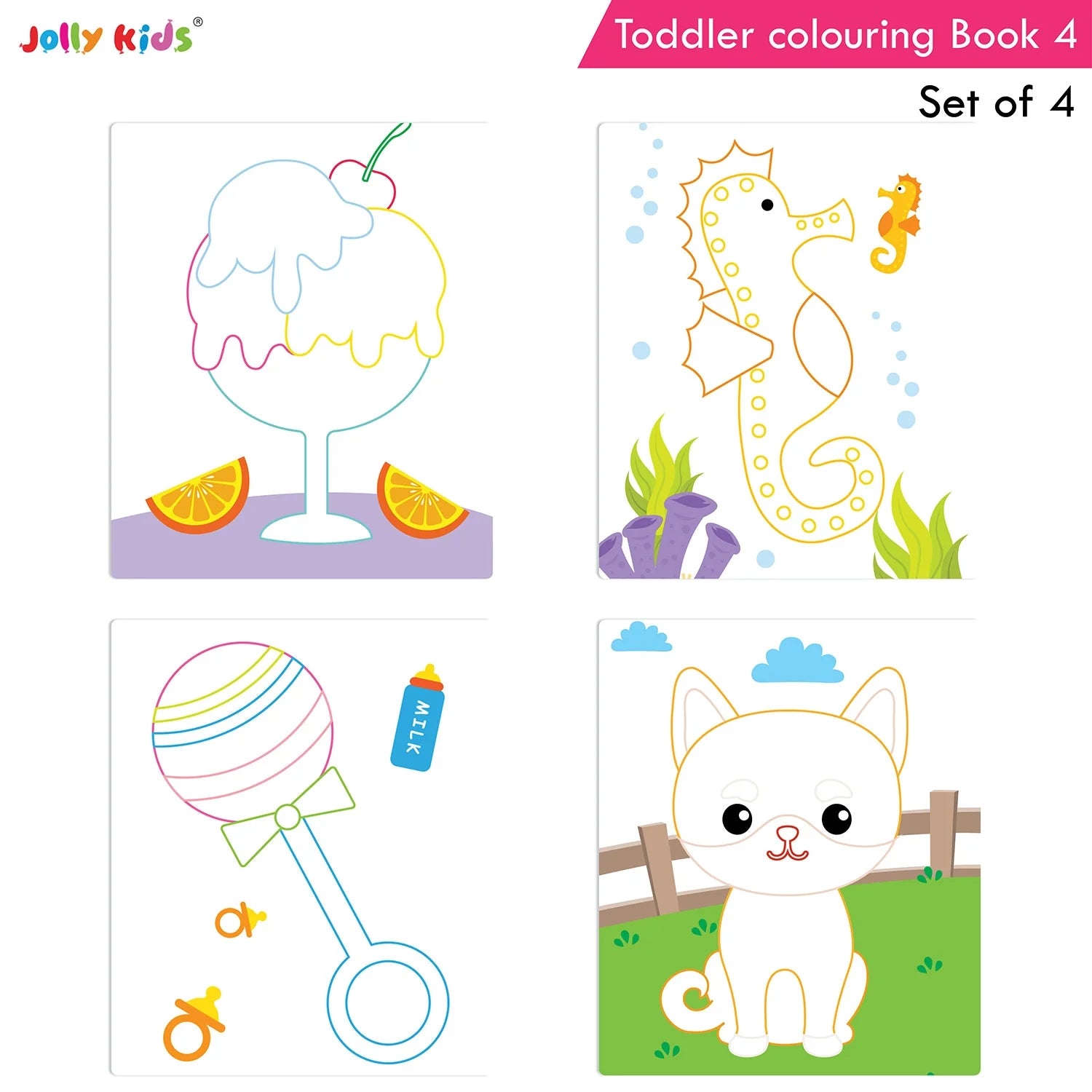Jolly Kids Toddler Colouring Die-Cut Animals Shape Activity Books Set of 4 for Kids| Ages 1-6 Years - Distacart