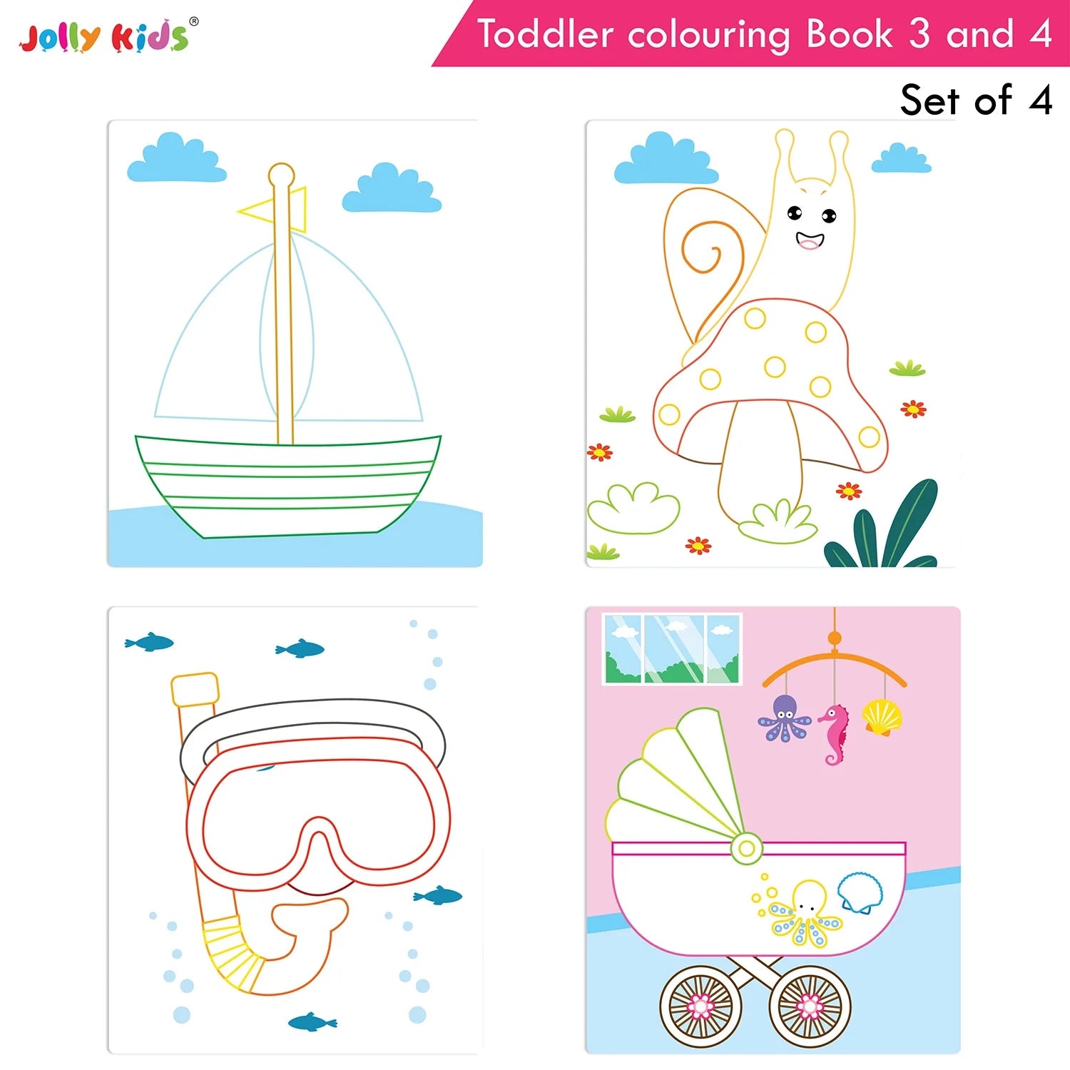 Jolly Kids Toddler Colouring Die-Cut Animals Shape Activity Books Set of 4 for Kids| Ages 1-6 Years - Distacart