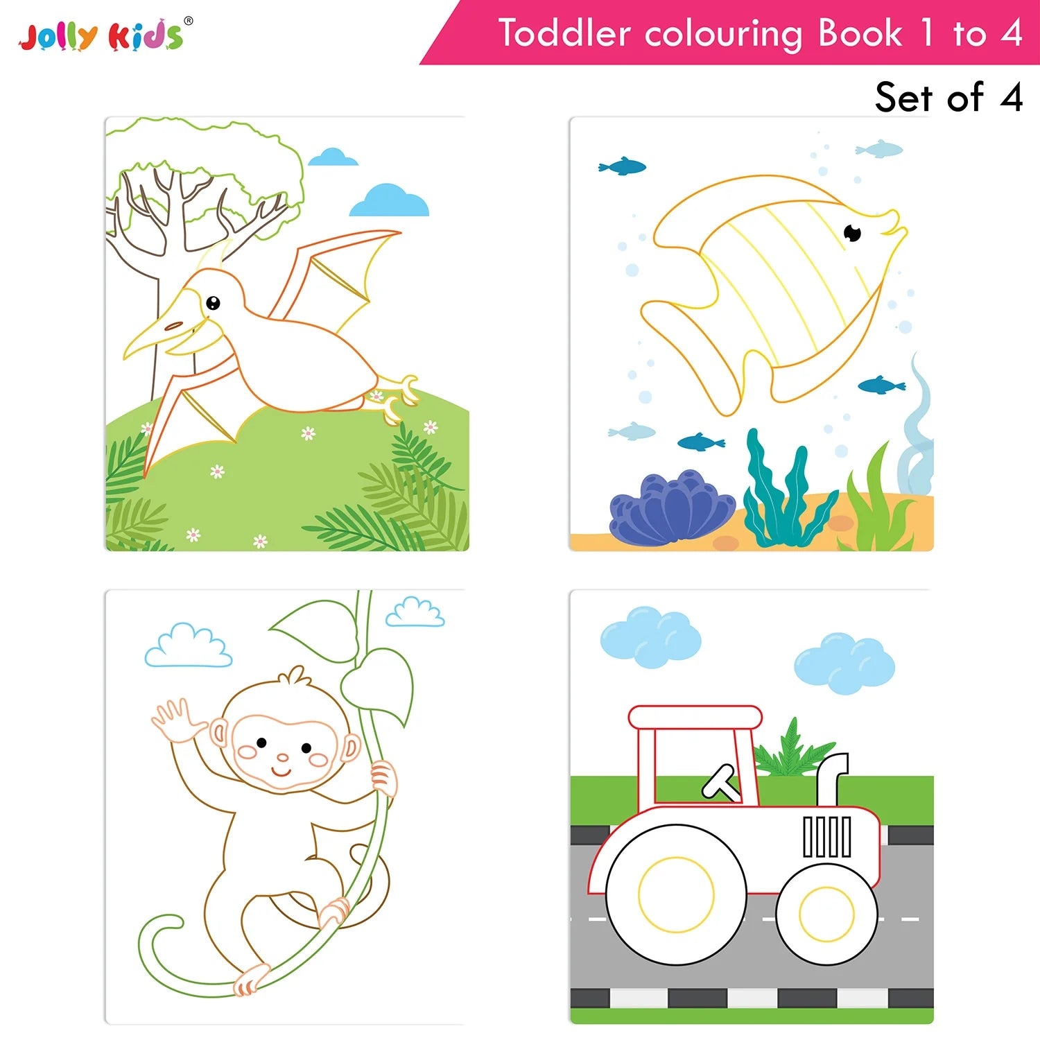 Jolly Kids Toddler Colouring Die-Cut Animals Shape Activity Books Set of 4 for Kids| Ages 1-6 Years - Distacart