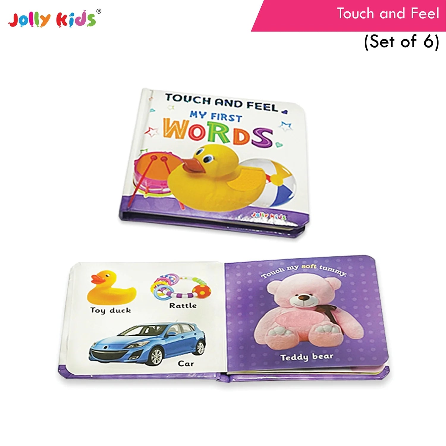 Jolly Kids Touch and Feel Picture Learning Sensory Development Padded Board Books Set of 6 for Infants, Toddlers Gift Ages 0-12 Months - Distacart