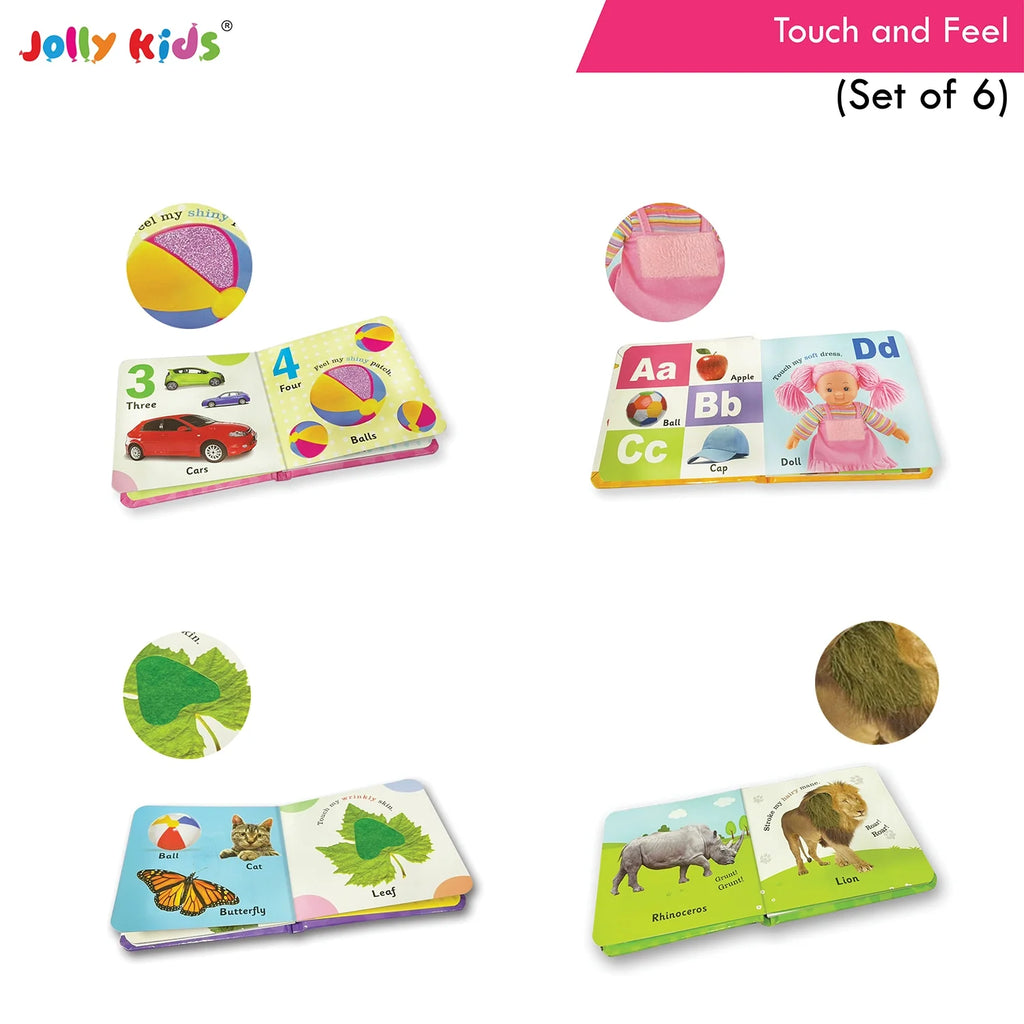 Jolly Kids Touch and Feel Picture Learning Sensory Development Padded Board Books Set of 6 for Infants, Toddlers Gift Ages 0-12 Months - Distacart