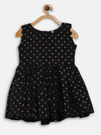 Ahalyaa Black Cotton Gold Print Kids Kurta Sharara Sets For Girls