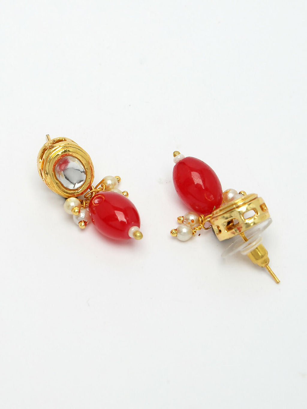 NVR Women's Red Artificial Beads Layered Necklace with Drop Earring