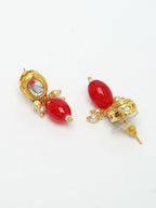 NVR Women's Red Artificial Beads Layered Necklace with Drop Earring