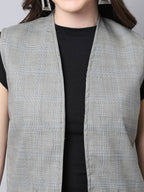 Even Apparels Grey Polywool Open Front Checked Women's Long Coat - Distacart