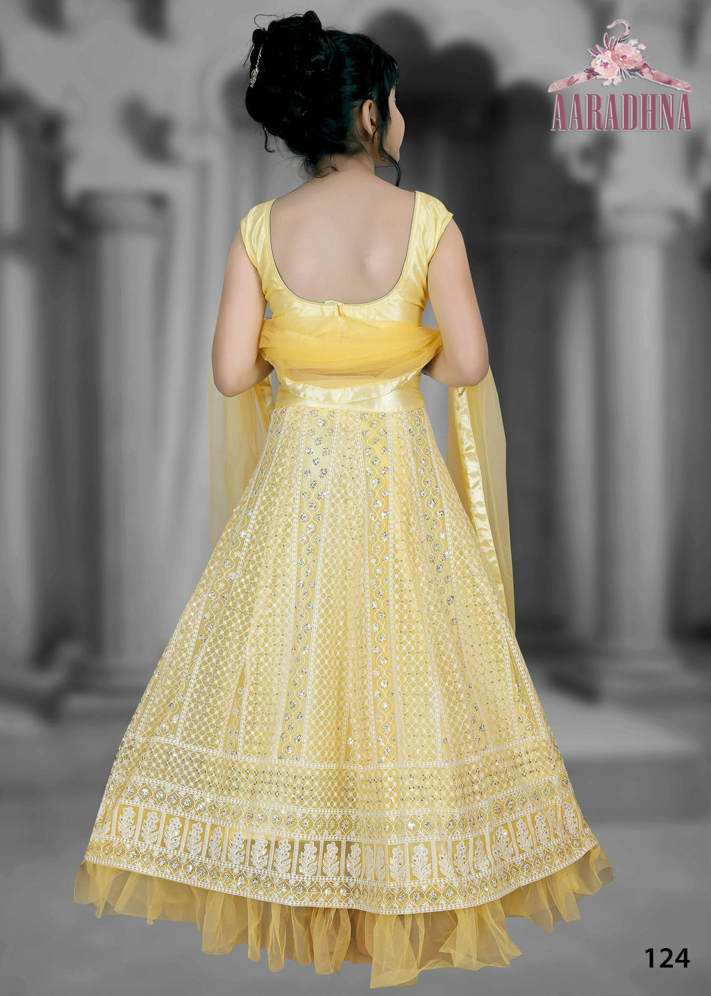 Wedding Designer Navy blue Net Kidswear Lahenga - Aaradhna