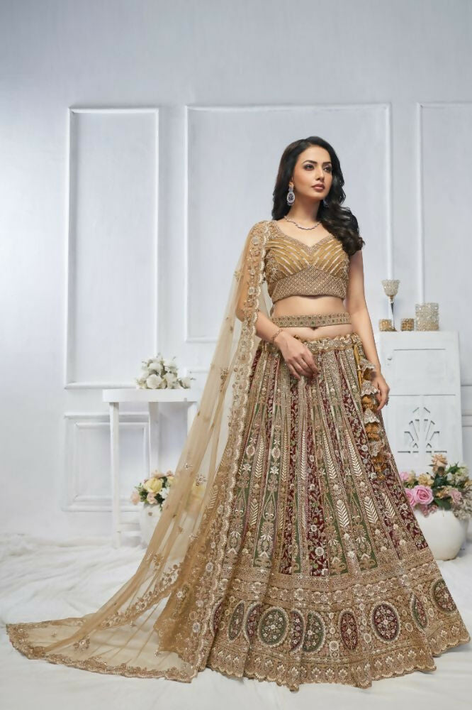 Kesar Fab Golden Net Embroidered Lehenga