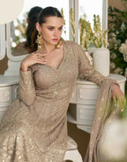 Anaita Beige Heavy Georgette Stitched Suit with Sequence & Diamond work - Distacart