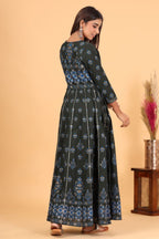 Kaajh Women's Green Gold Print Embellishment Anarkali Kurta - Distacart