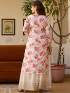 The52 White Women's Gorgeous Embroidered Chinon Fabric Straight Kurta Palazzo and Dupatta Set - Distacart