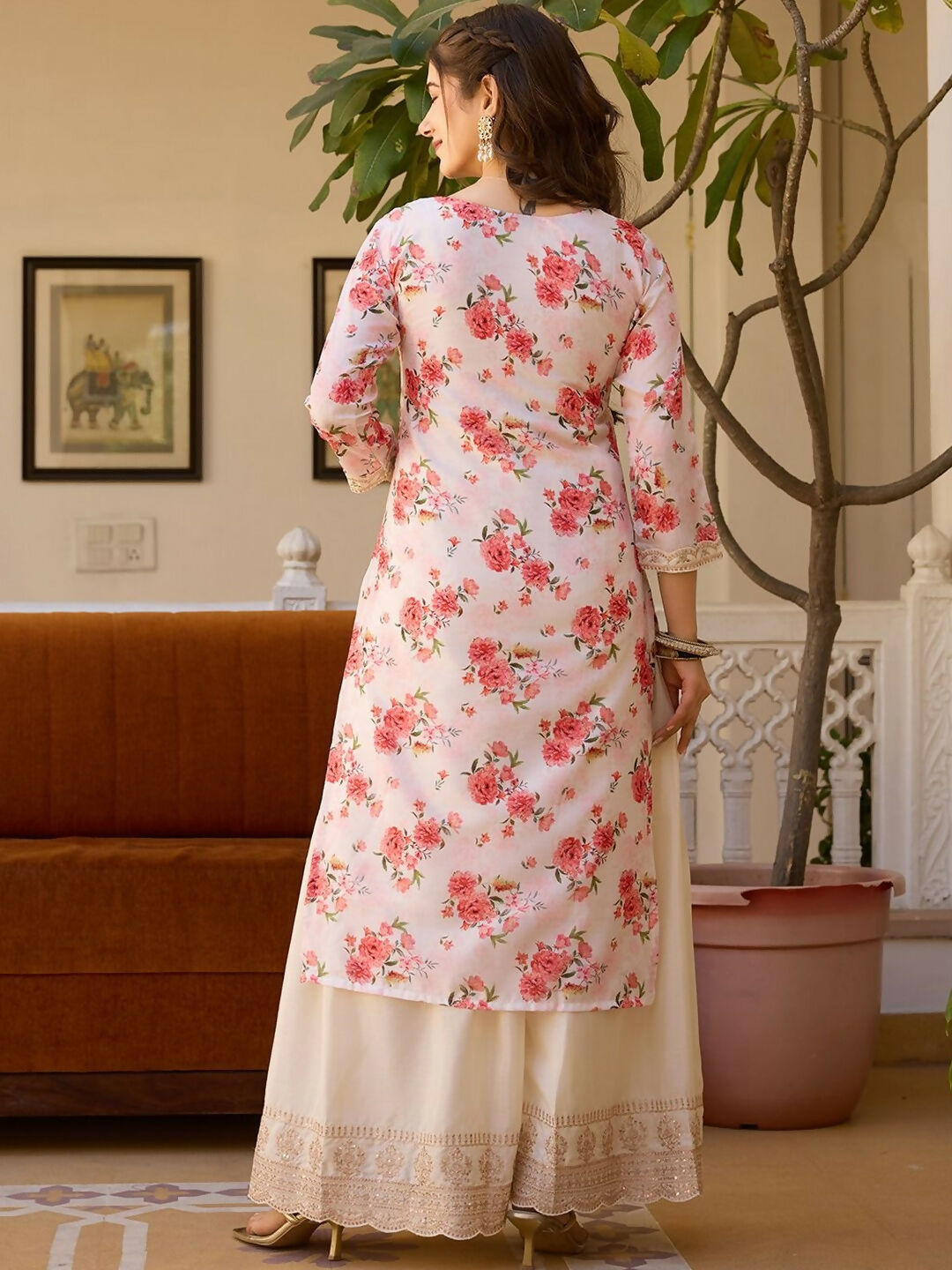 The52 White Women's Gorgeous Embroidered Chinon Fabric Straight Kurta Palazzo and Dupatta Set - Distacart