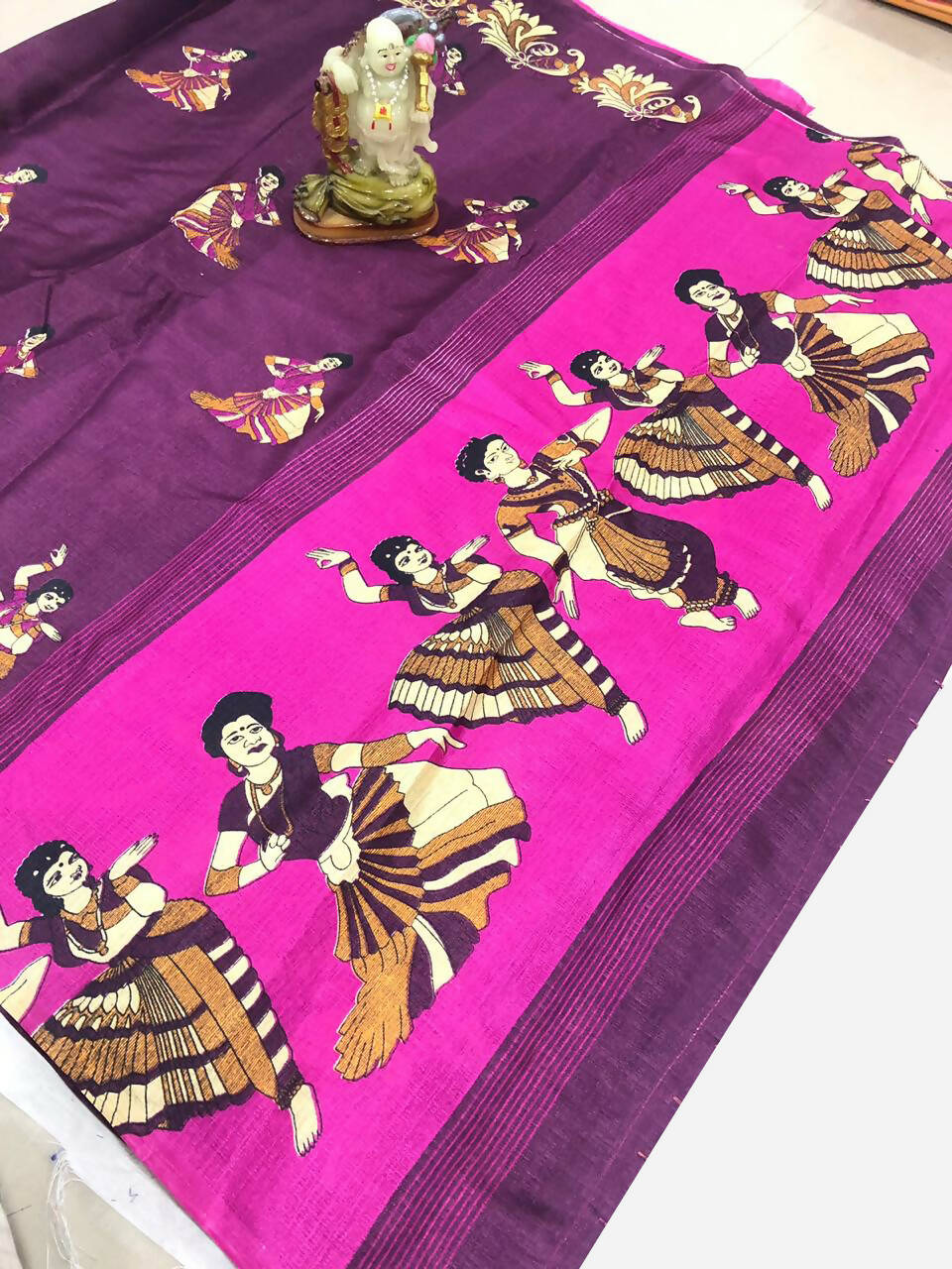 Vamika Wine Red & Pink Kalamkari With Jhalar Khadi Silk Saree - Distacart