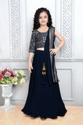 Kids Wedding Designer Navy Blue Heavy Georgette Lehenga Choli - Aaradhna