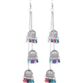 Antique Triple Afghani Kashmiri Tribal Oxidized Long Chain Jhumka Earrings