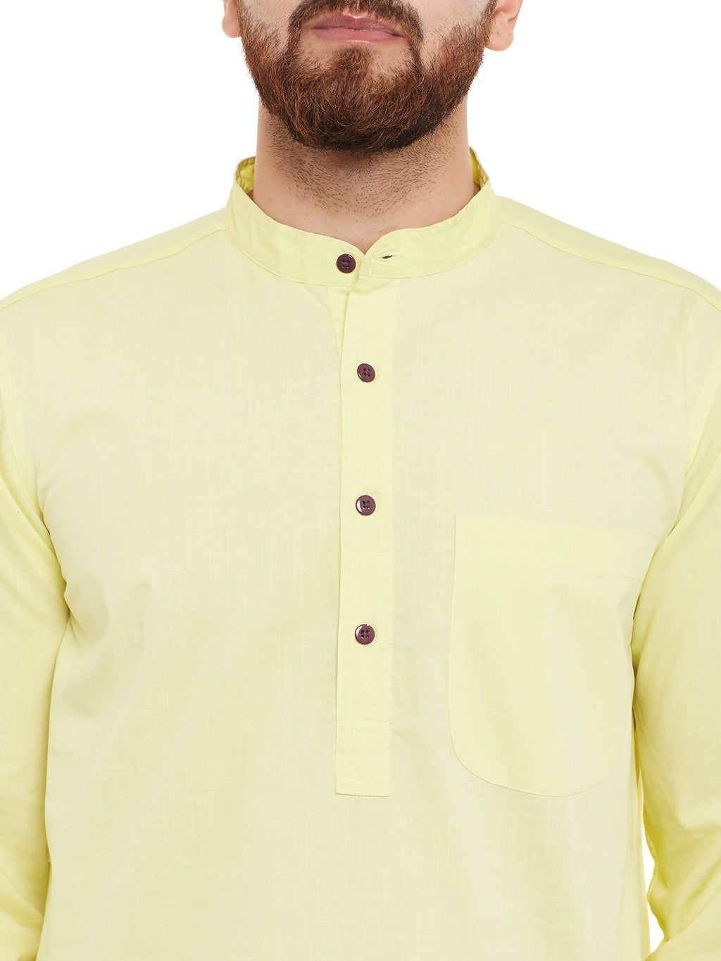 Even Apparels Yellow Pure Cotton Men's Kurta With Band Collar - Distacart