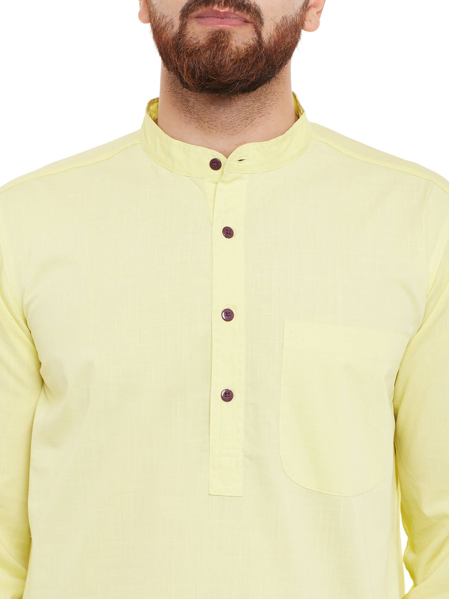 Even Apparels Yellow Pure Cotton Men's Kurta With Band Collar - Distacart