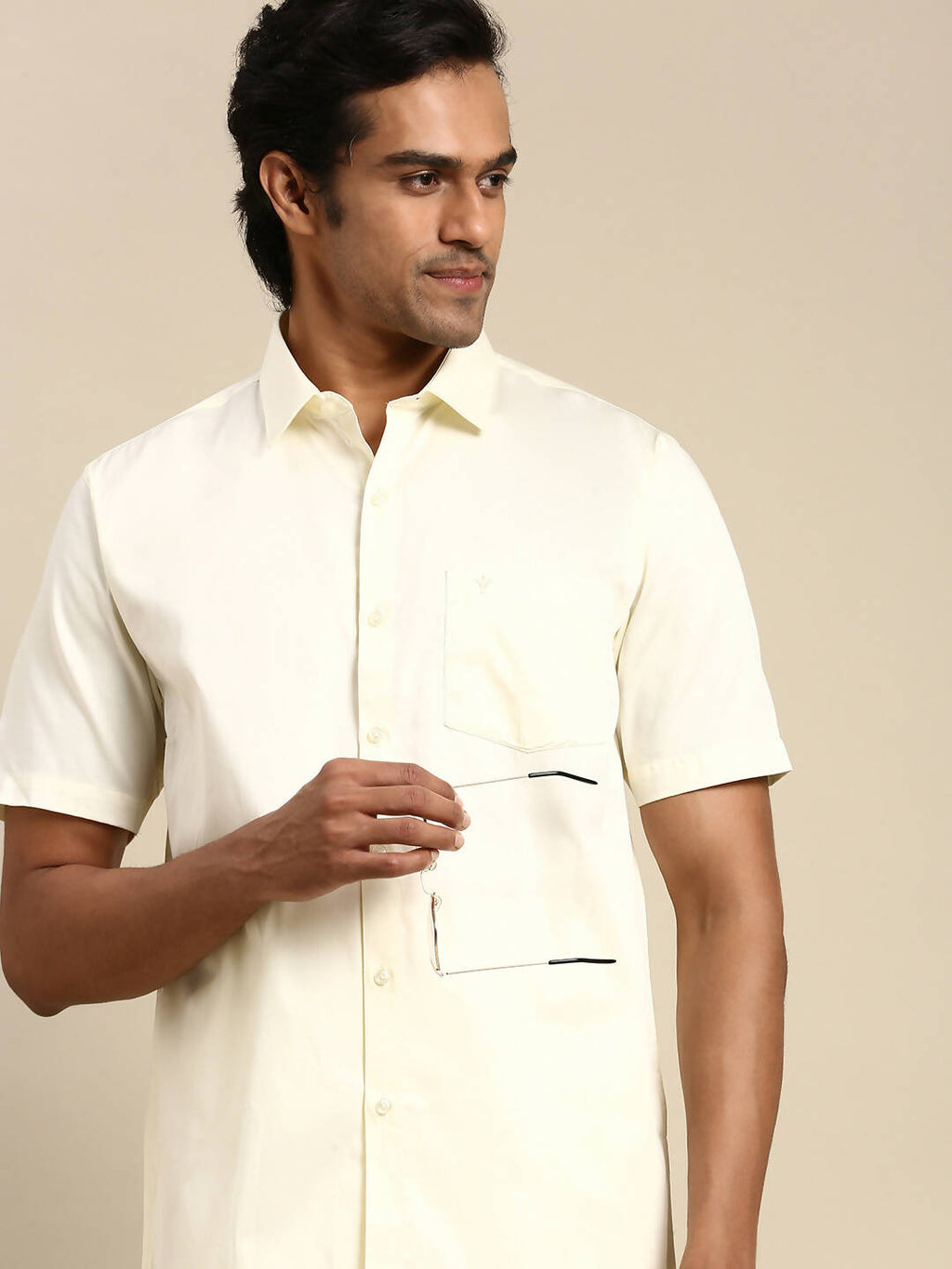 Ramraj Cotton Mens Cotton Cream Colour Half Sleeve Shirt