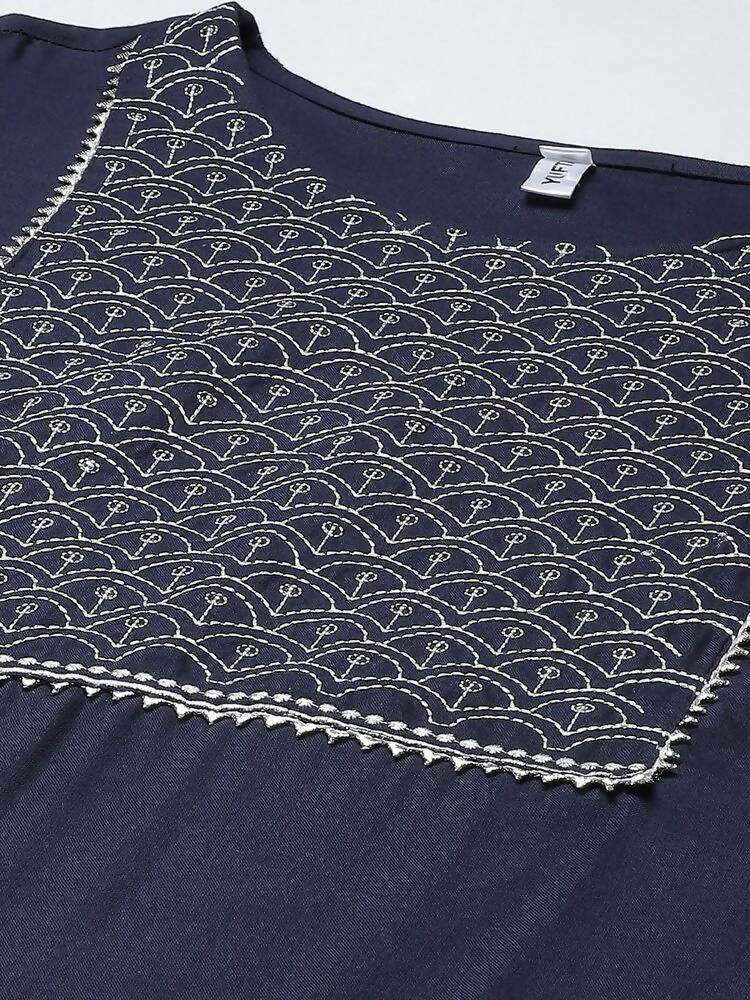 Yufta Women Navy Blue Yoke Design Regular Sequinned Kurta with Palazzo & With Dupatta