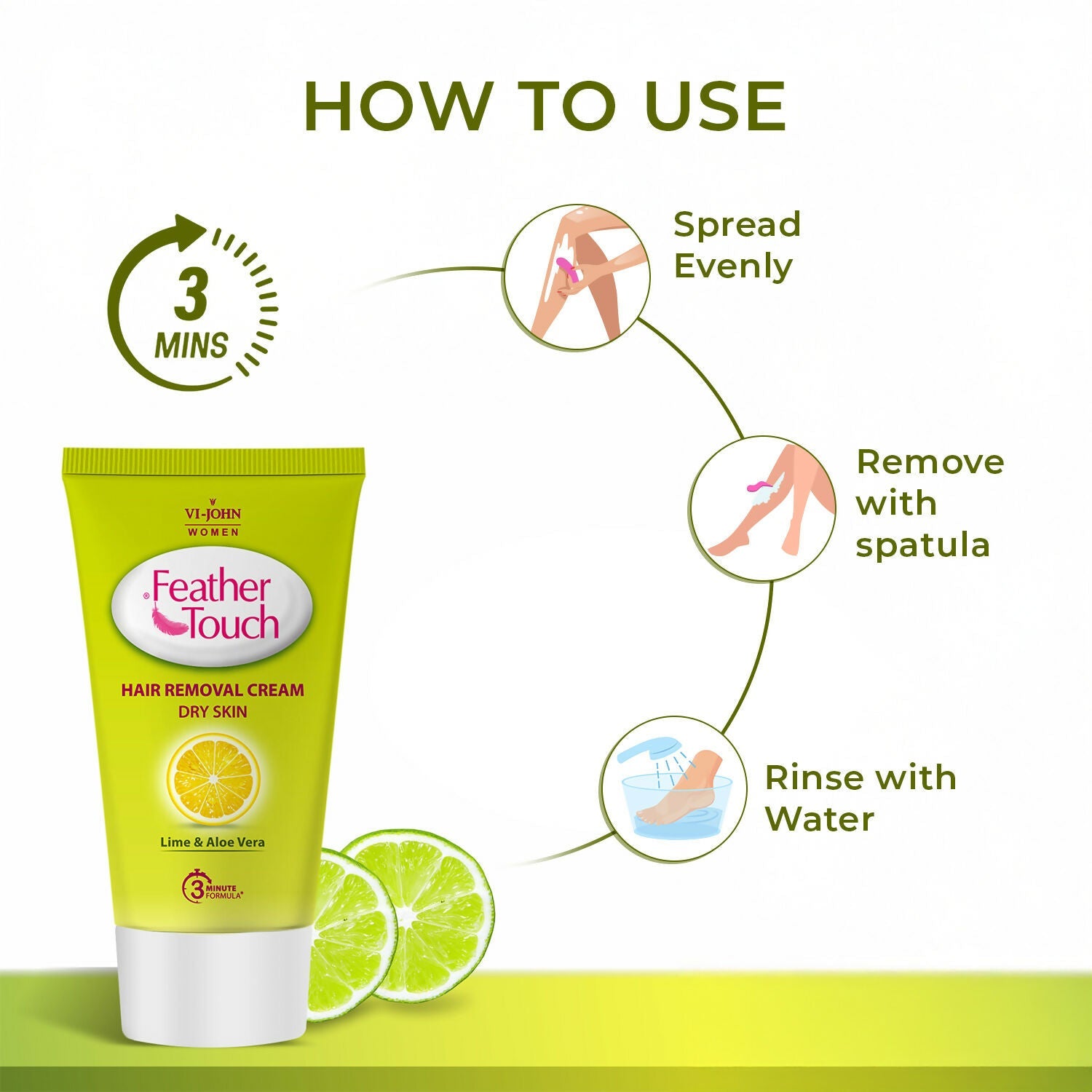 VI-JOHN Feather Touch Lime & Aloevera Hair Removal Cream for Women for Dry Skin, Suitable for Legs, Underarms, Bikini Line, Arms - Distacart