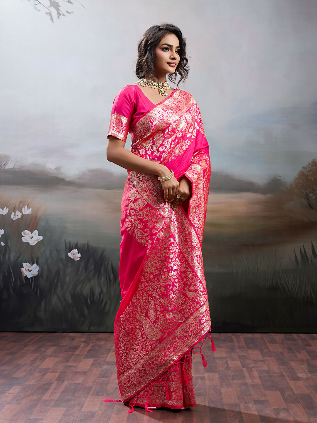 Shree Shyam Fashion Pink Silk Blend Saree - Distacart