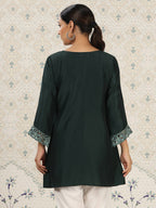 Dark Green Chinon Embroidered Straight Top - Zeny