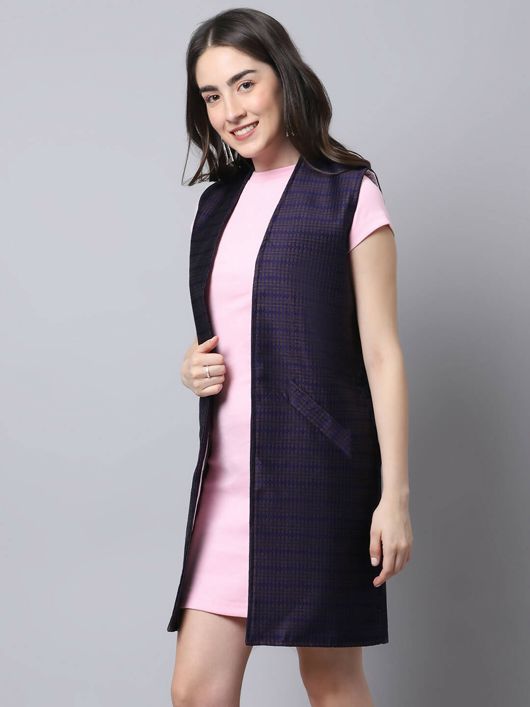 Even Apparels Navy Bansari Silk Open Front Women's Long Coat - Distacart