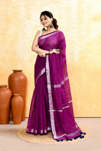 Piyari Fashion Women's Magenta Embellished Cotton Blend Zari Border Handloom Saree - Distacart