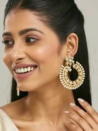 Nuyug 22K Gold-Plated Kundan Studded & Pearl Beaded Floral Chandbali Earrings - Distacart