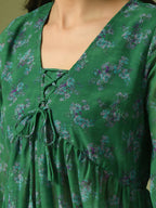 Myshka Women's Green Printed Georgette A-Line Nyra-cut Kurta