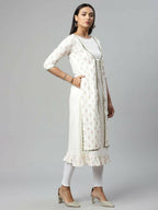 Ahalyaa Women's Off White Cotton Printed Kurta - Distacart