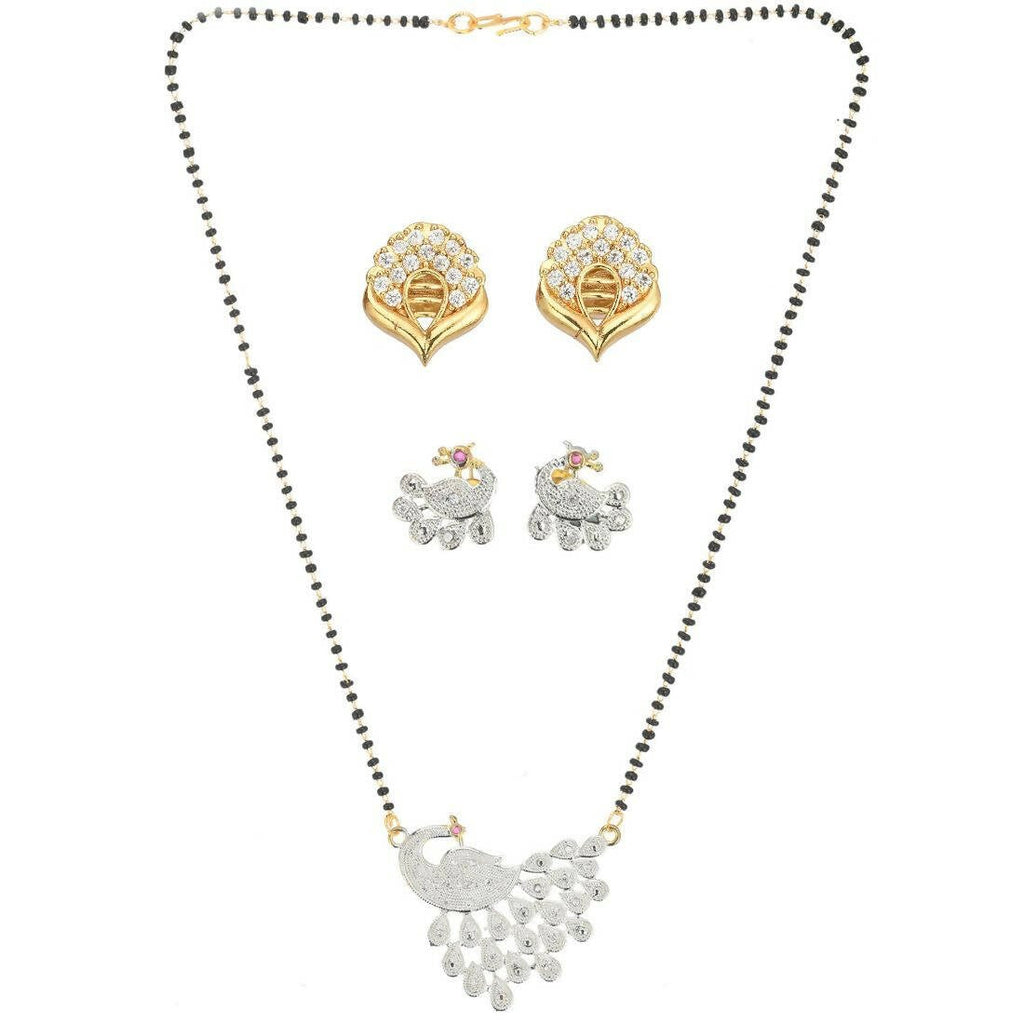 AanyaCentric Gold-Polished Mangalsutra with Pendant, 2 Pair Earrings